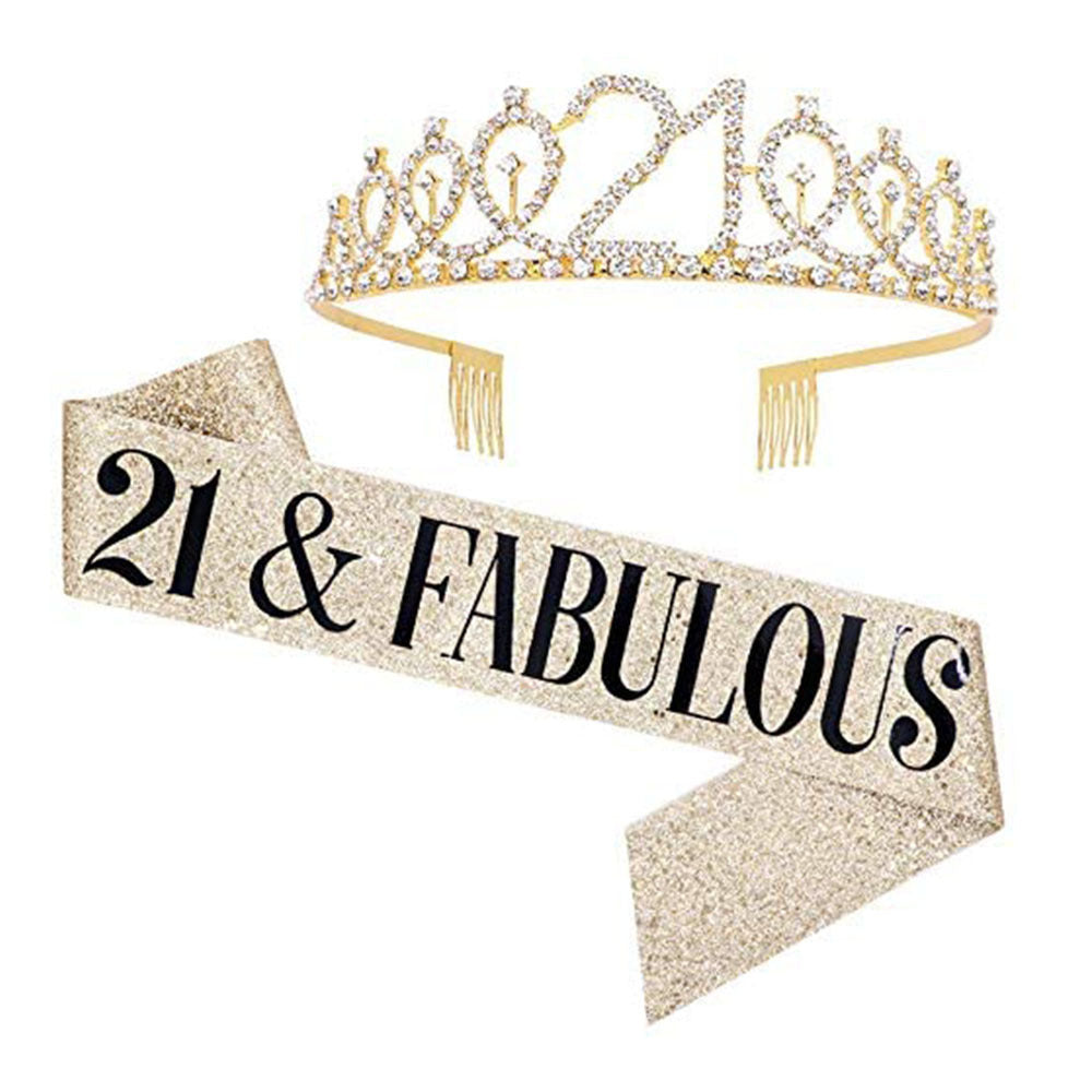Girl Glittering Birthday Crown and Sash Set Kalsten