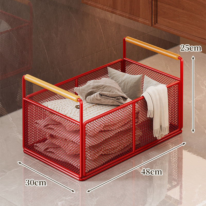 Rolling Mesh Storage Cart with Wooden Handles