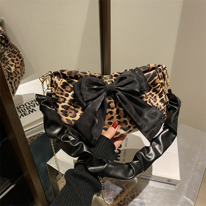 Leopard Print Bow Accent Handbag