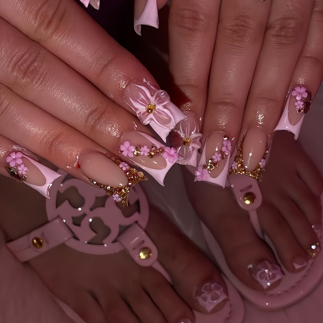 Floral Embellished Press-On Nail Enhancements Kalsten