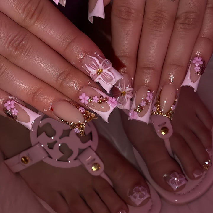 Floral Embellished Press-On Nail Enhancements Kalsten