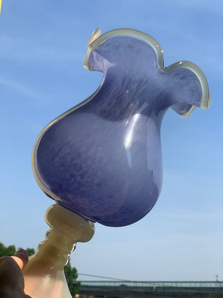 Handblown Fluted Pedestal Art Glass Trumpet Vase Kalsten