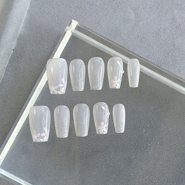 Artistic Press-On Nail Art Set with Heart and Celestial Designs