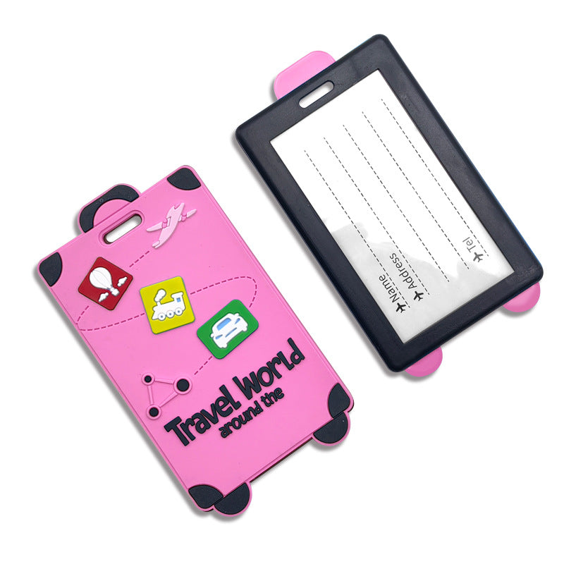 playful silicone luggage tag with clear ID window and embossed travel icons Kalsten