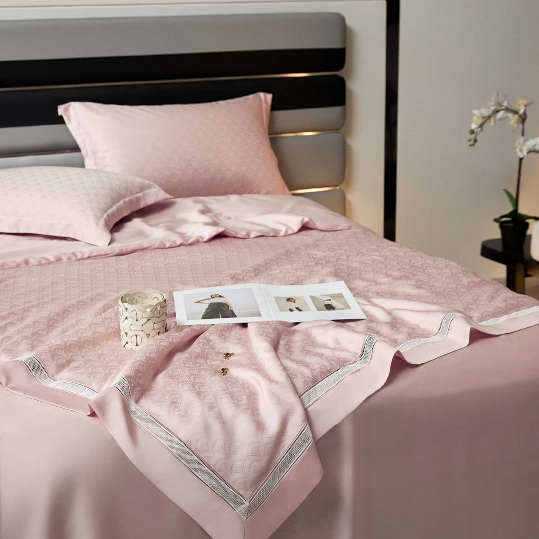 Satin-Duvet cover set with woven check jacquard and decorative border
