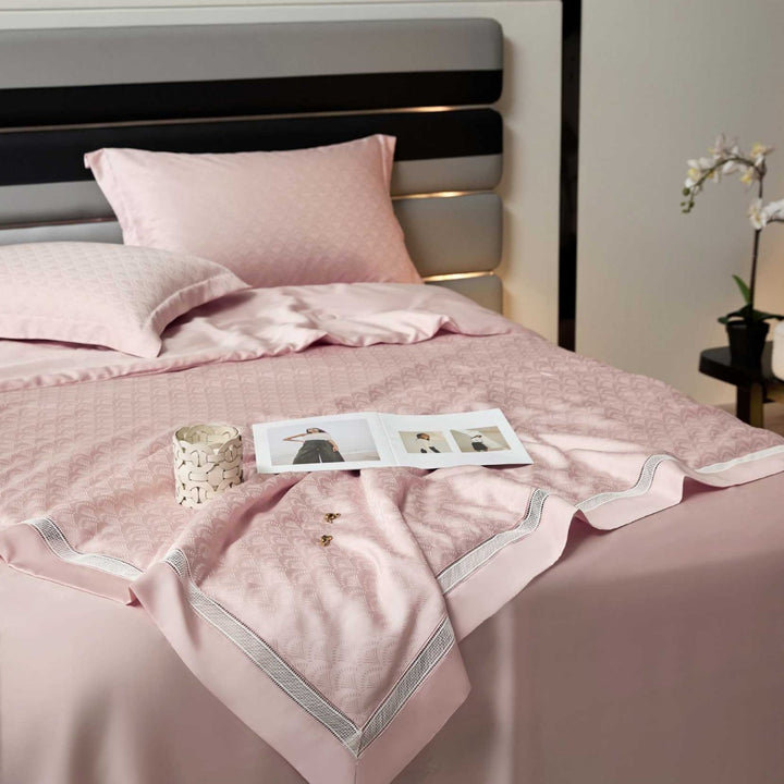 Satin-Duvet cover set with woven check jacquard and decorative border