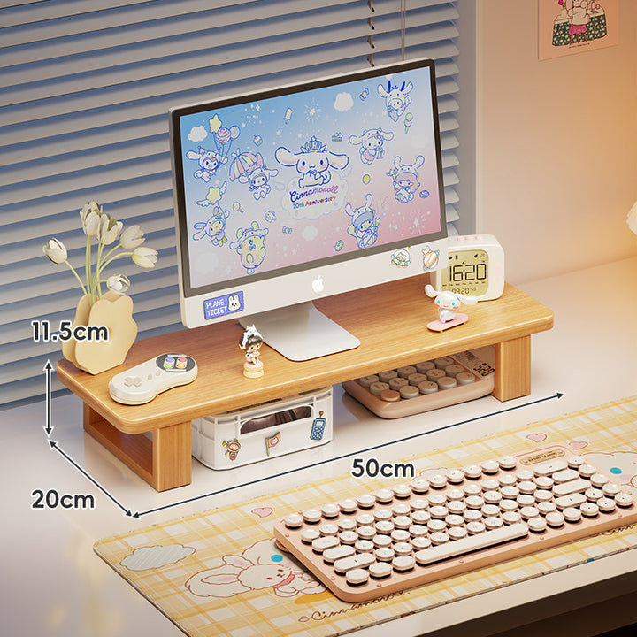 Bamboo Desktop Monitor Riser with Under-Shelf Keyboard Storage and Cable Management