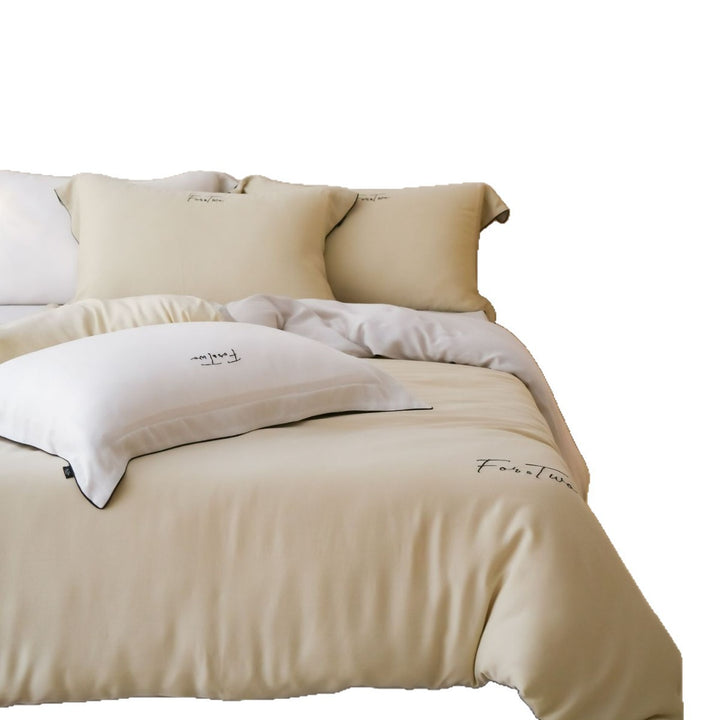 Luxurious cotton satin bedding set with embroidery and contrast piping