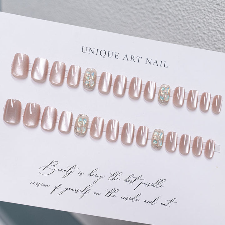 Decorative Press-On Nail Set with Flower and Glitter Accents