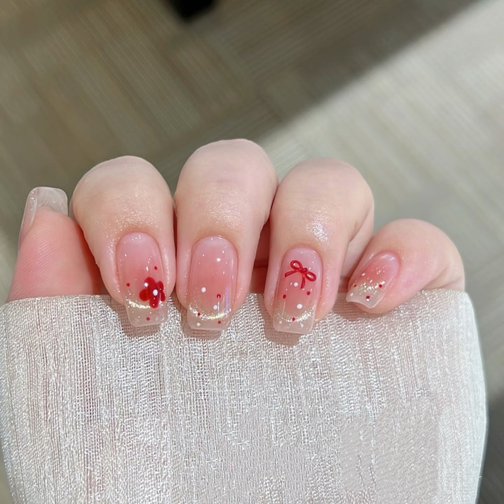 Decorative Press-On Nail Set with Floral and Bow Accents Kalsten