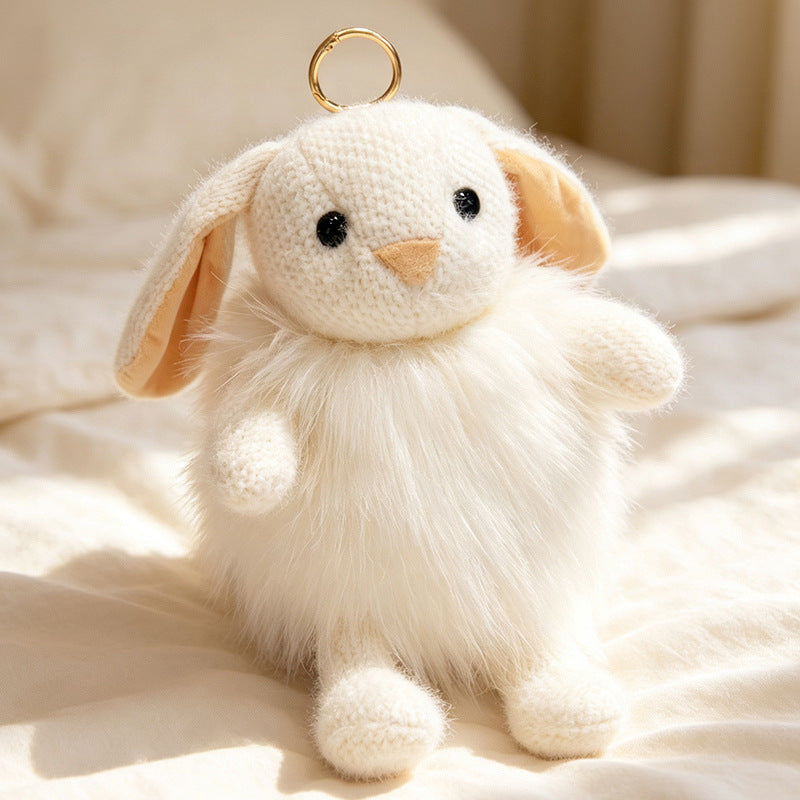 Plush Fluffy Monkey Bag Charm Keychain with Faux-Fur Body and Gold Ring Kalsten