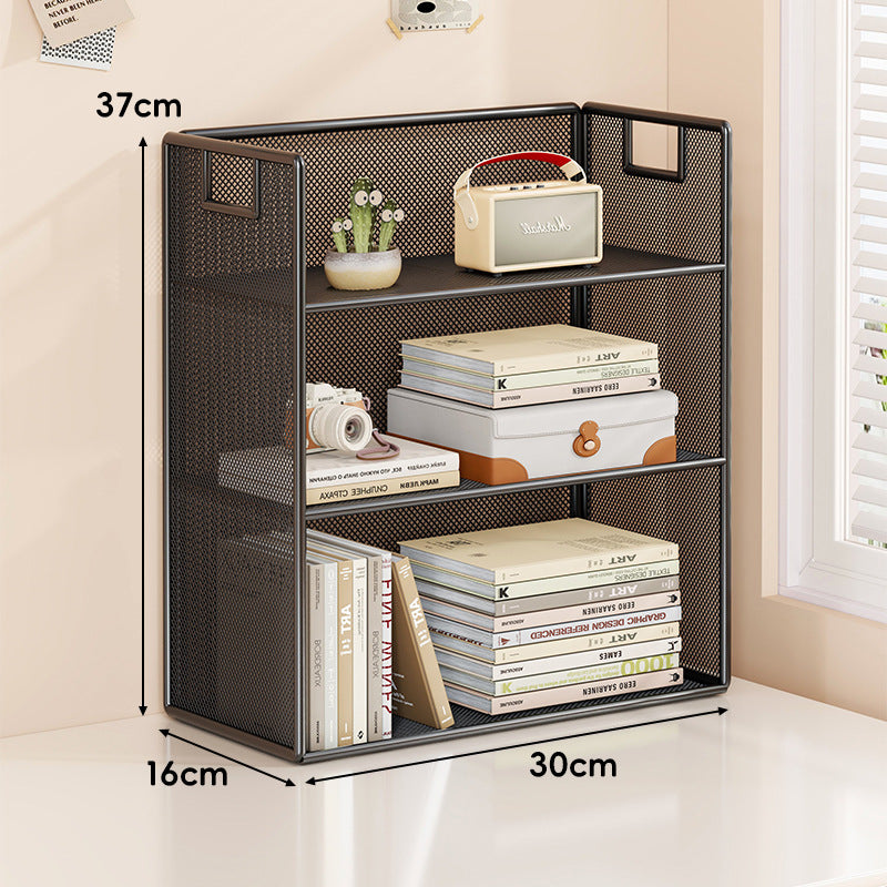 Perforated Metal Two-Tier Desktop Organizer Shelf with Integrated Carry Handles