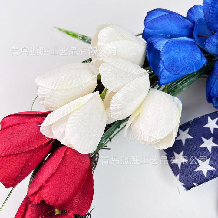 Unisex nan patriotic tulip grapevine door wreath with decorative bow Kalsten