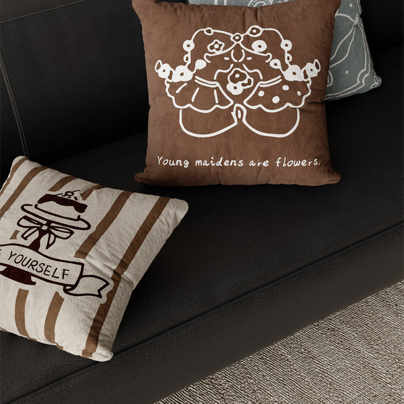 Decorative Plush Square Throw Pillow with Hand-Drawn Floral Maiden Print and Soft Microfiber Cover