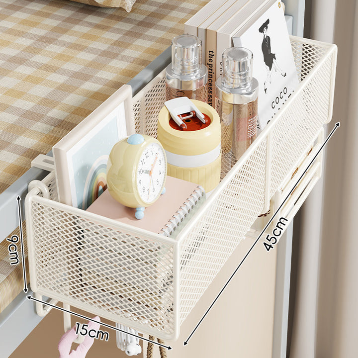 Clamp-On Bed Frame Hanging Mesh Organizer Basket with Rail Mount and Multipurpose Storage