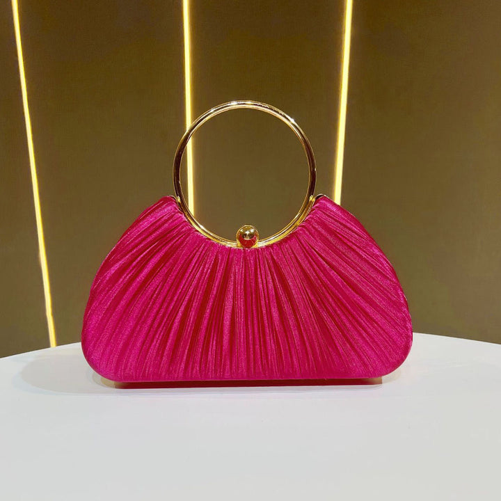 Pleated Evening Handbag with Metal Ring