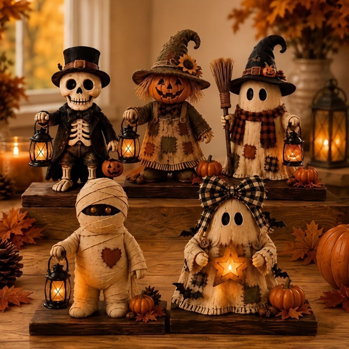 Handcrafted Halloween decoration pumpkin scarecrow with lantern
