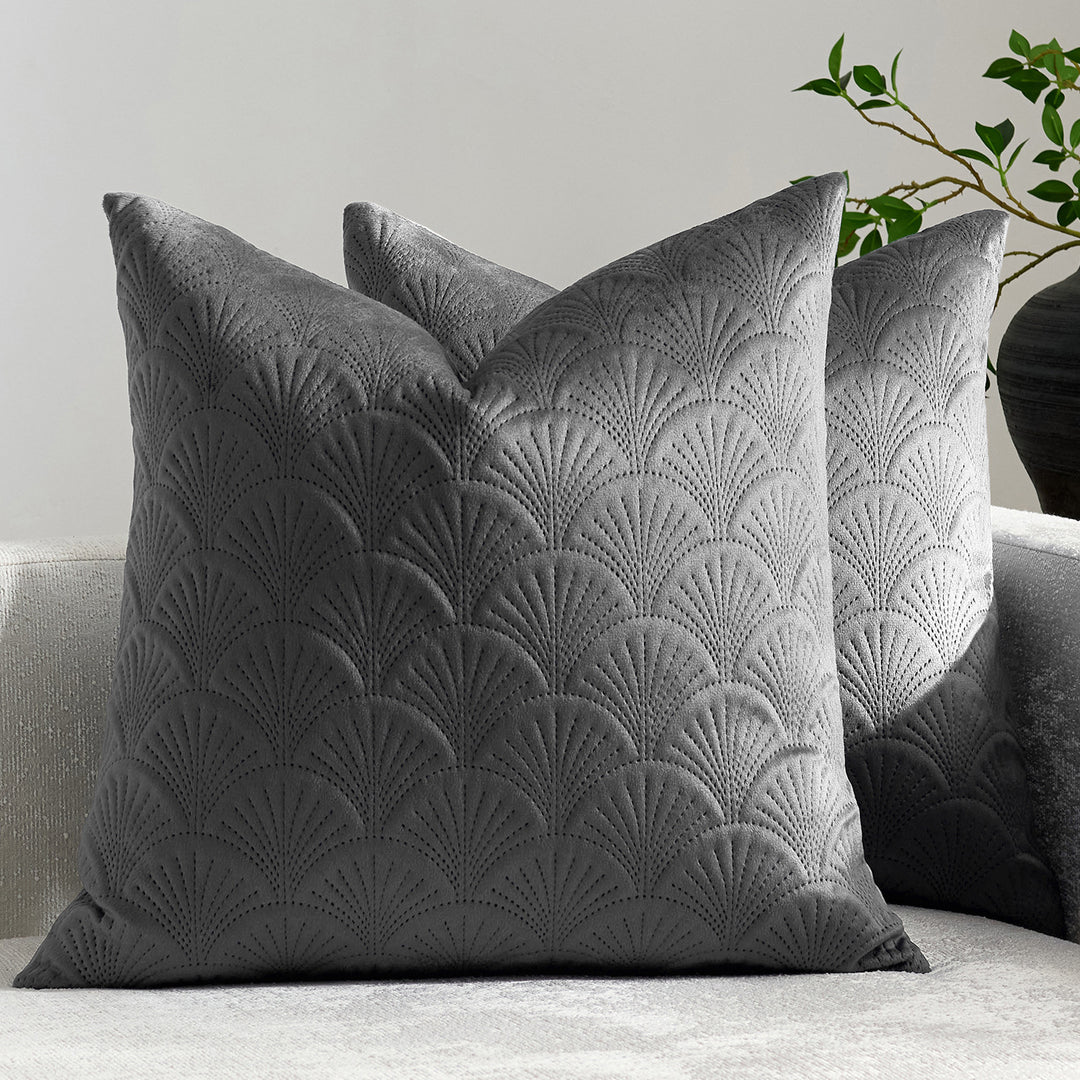 Embroidered Scallop-Pattern Cotton Decorative Throw Pillow Cover
