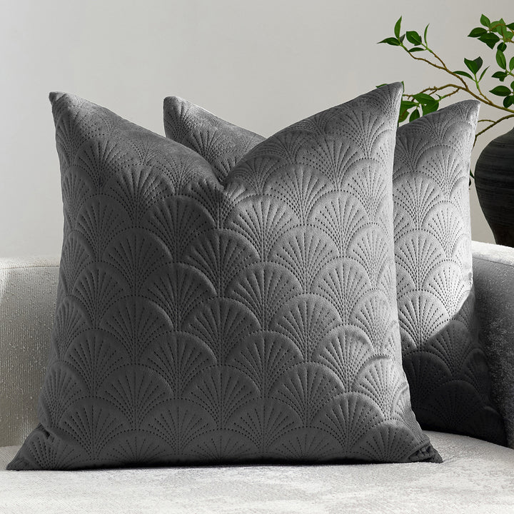 Embroidered Scallop-Pattern Cotton Decorative Throw Pillow Cover