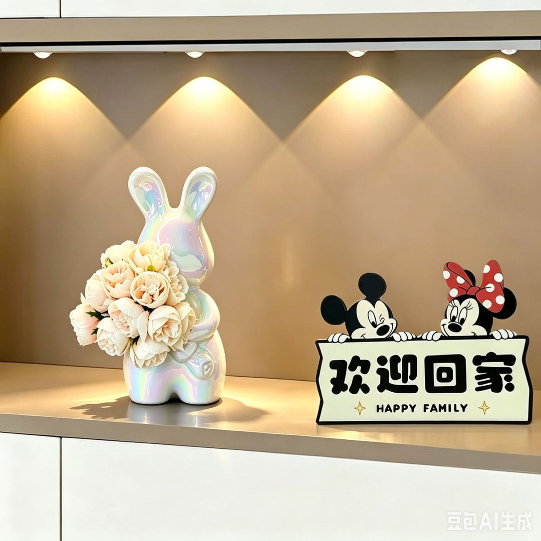 Decorative Bear Figurine with Flower Bouquet for Home