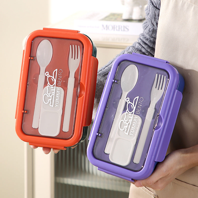 Stylish Multi-Compartment Bento Lunch Box with Integrated Cutlery