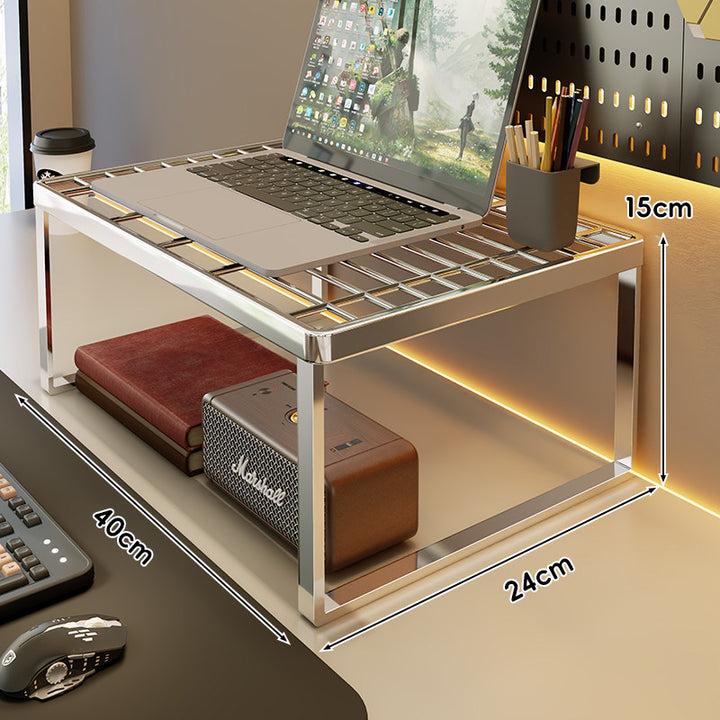 Ventilated Metal Grid Laptop & Monitor Riser with Under-Storage Shelf