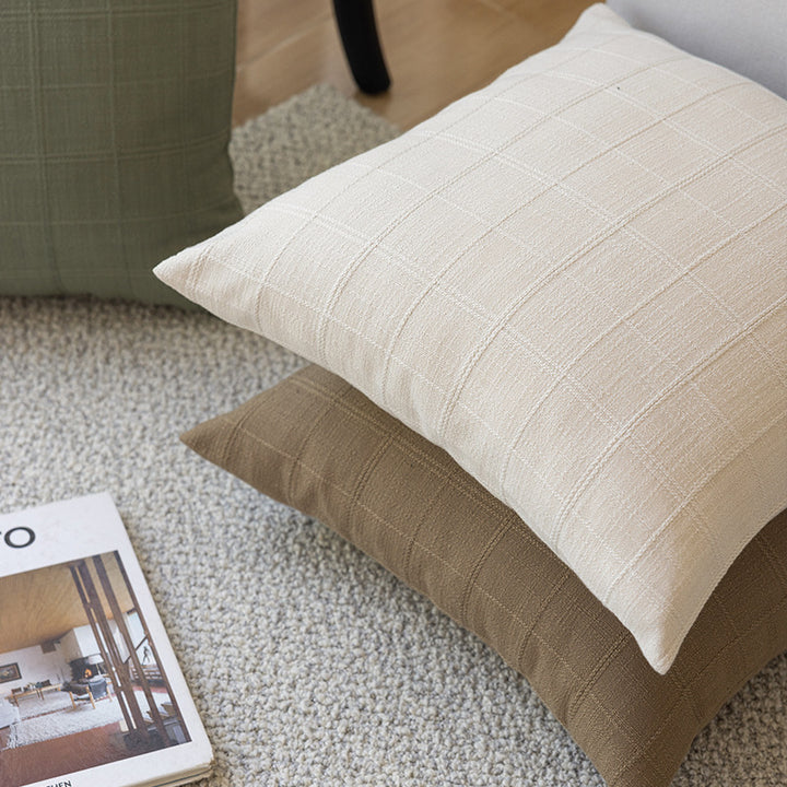 Minimalist Grid-Texture Square Accent Pillow with Hidden-Zip Removable Insert