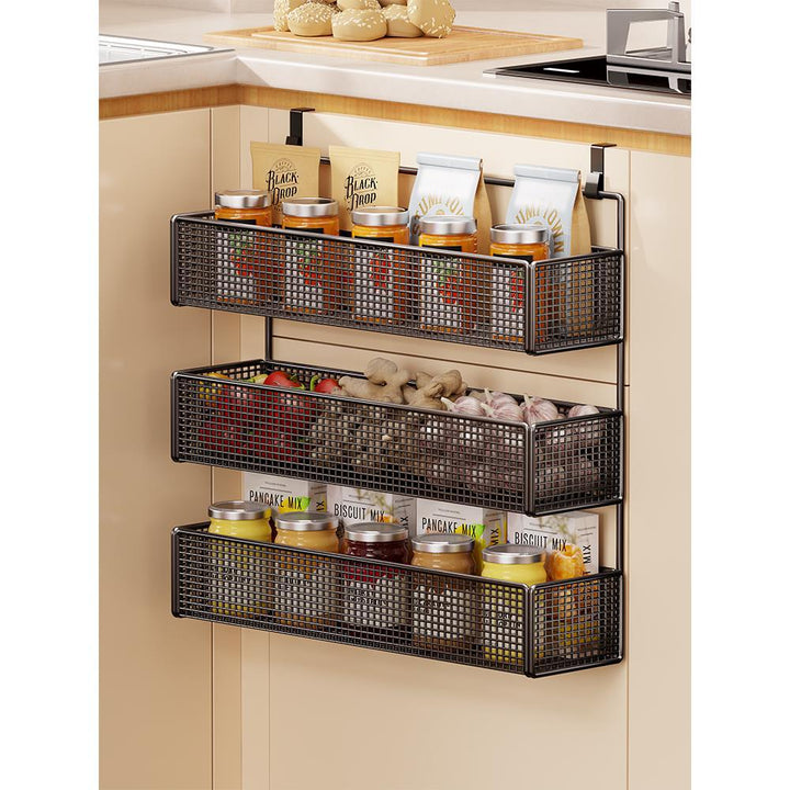 Over-Cabinet Three-Tier Mesh Hanging Pantry Organizer with Removable Baskets