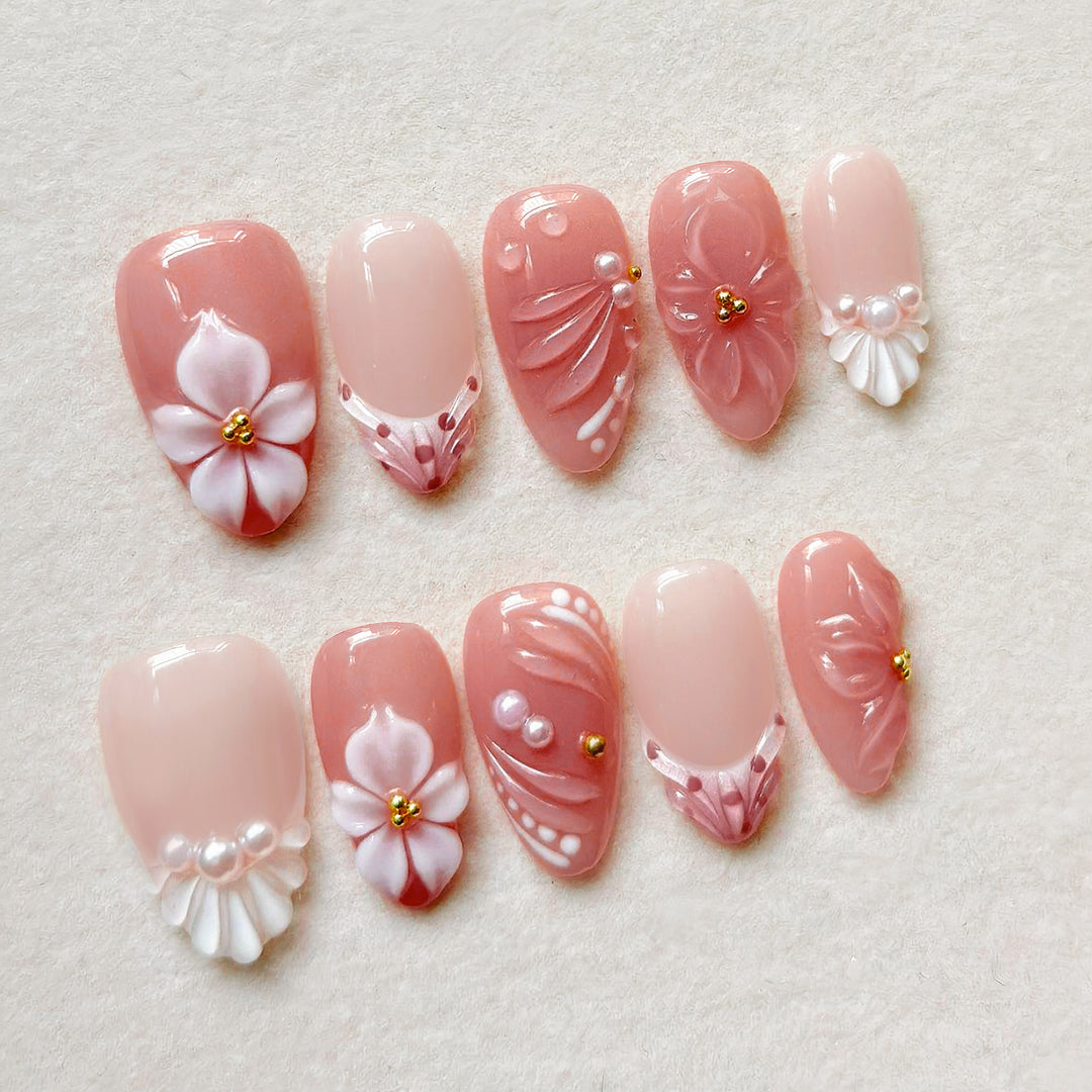 Decorative Floral-Themed Press-On Nails Kalsten