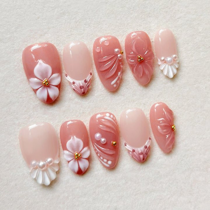 Decorative Floral-Themed Press-On Nails Kalsten