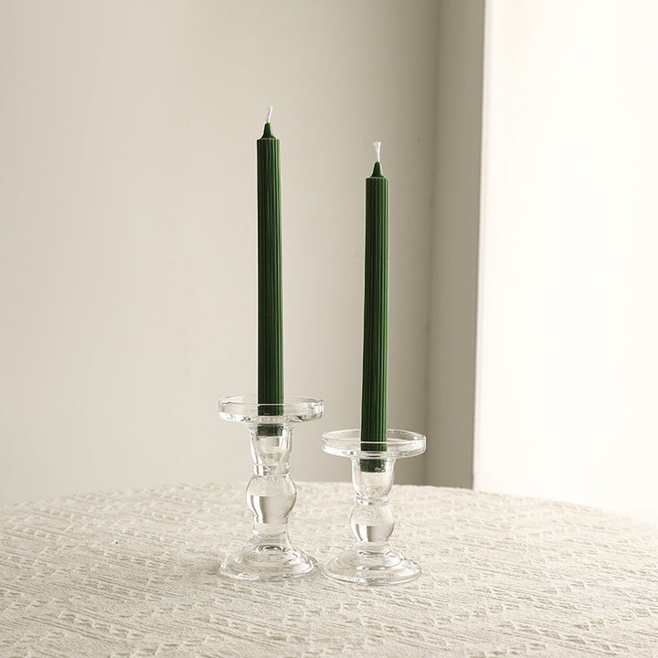 Crystal Glass Sculpted Stem Taper Candle Holders