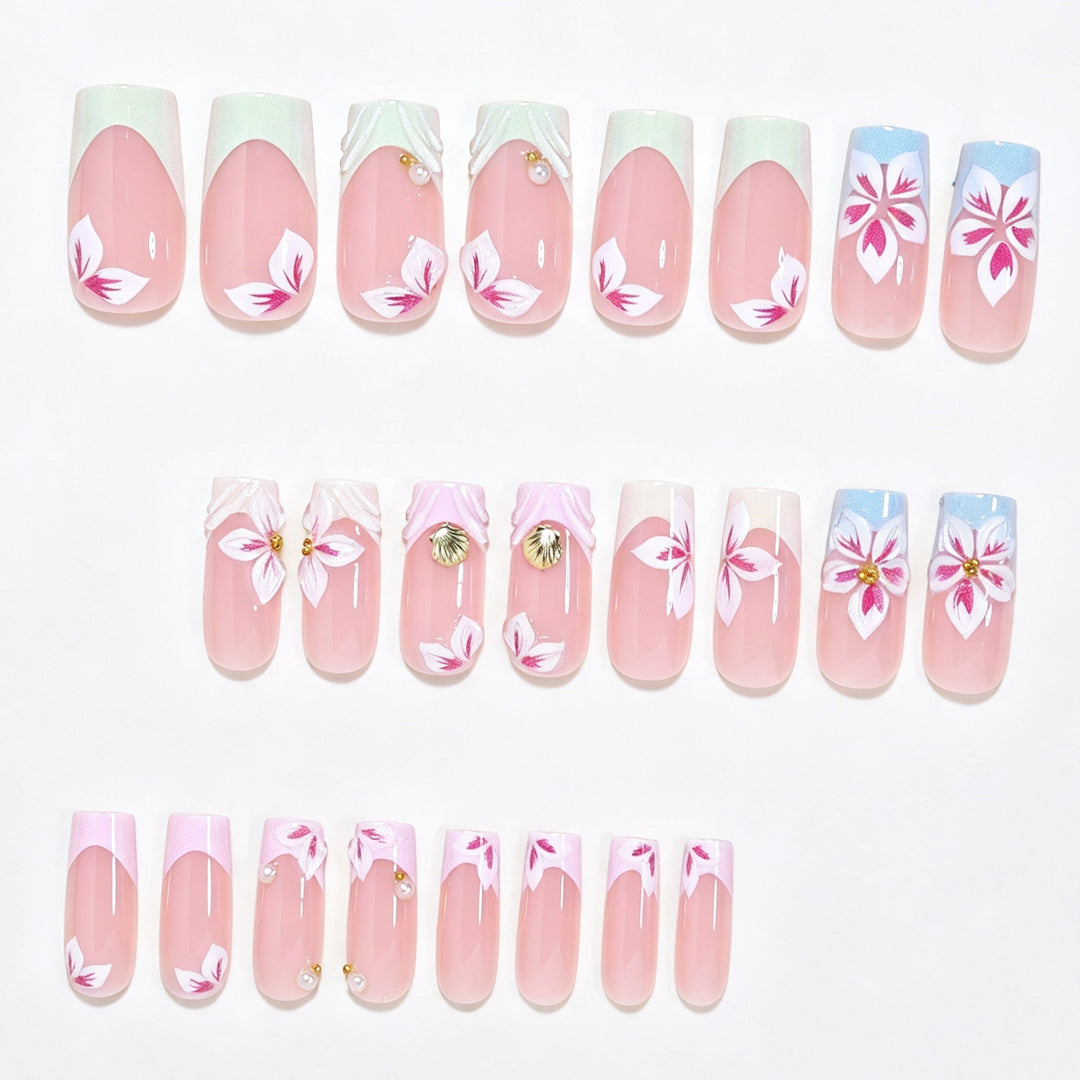 3D Floral Design Press-On Nail Art Kalsten