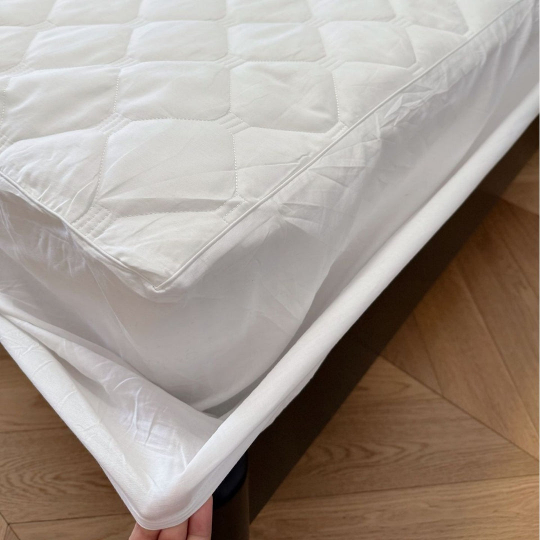 Quilted mattress protector with all-round elastic and non-slip underside