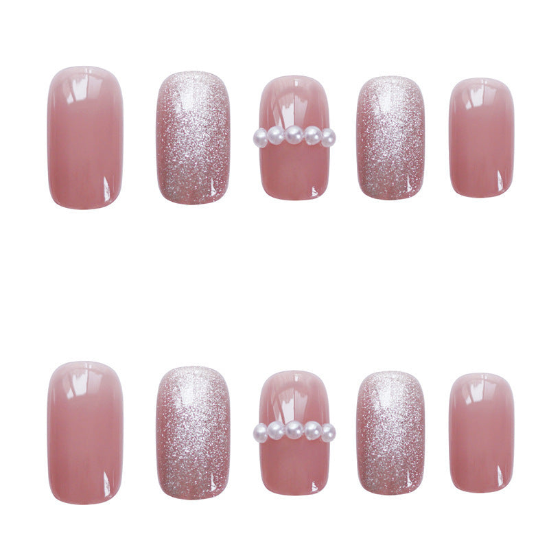 Elegant Pearl and Glitter Press-On Nail Art