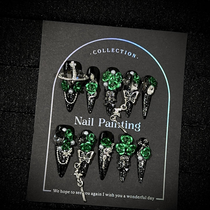 Elegant Gothic-Inspired Nail Art Set