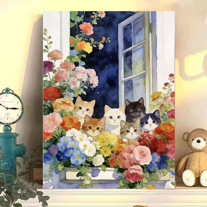 Floral Cat Illustration Canvas Art Kalsten