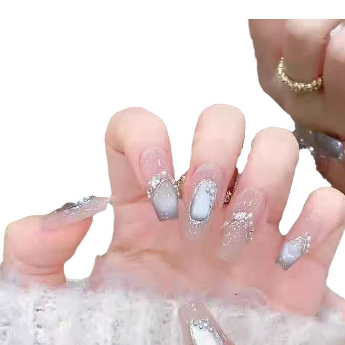 Artistic Jewel-Embellished Acrylic Nail Extensions