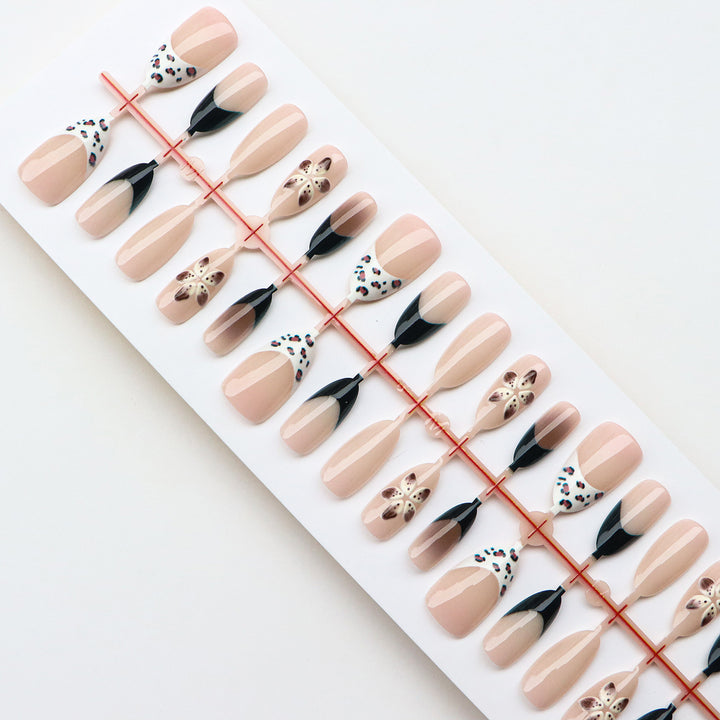 Artistic Press-On Nail Set with Floral Designs