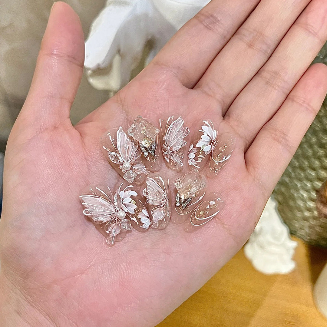 Elegant Long Press-On Nails Set with Artistic Tips Kalsten
