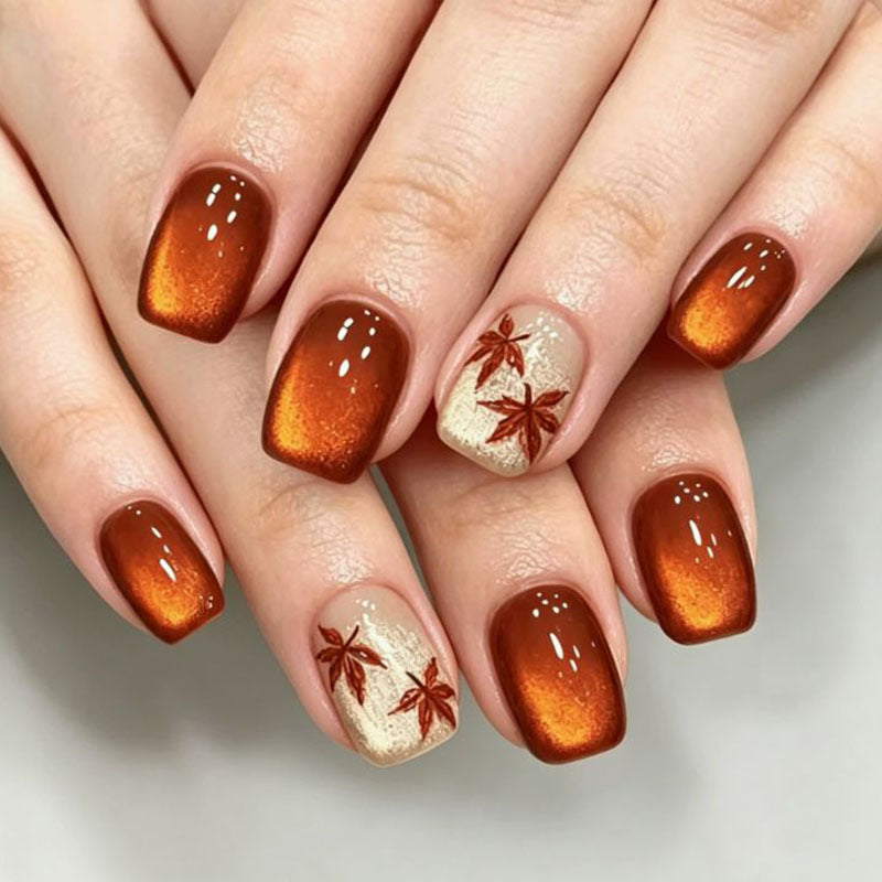 Autumn-Inspired Glossy Press-On Nail Set