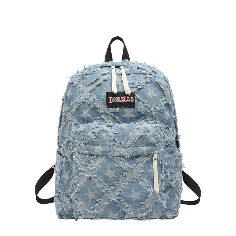 Distressed Star Pattern Denim Backpack Kalsten