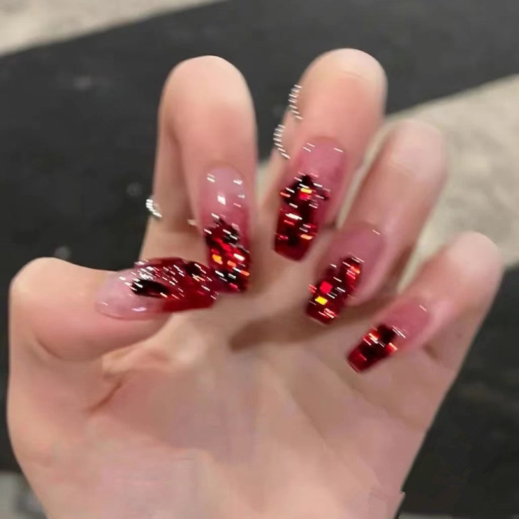 Glamorous Long Press-On Nail Tips with Glitter Accents