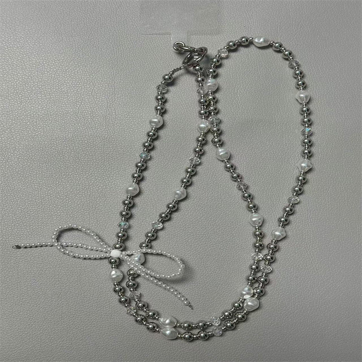Elegant Pearl and Silver Beaded Necklace Kalsten