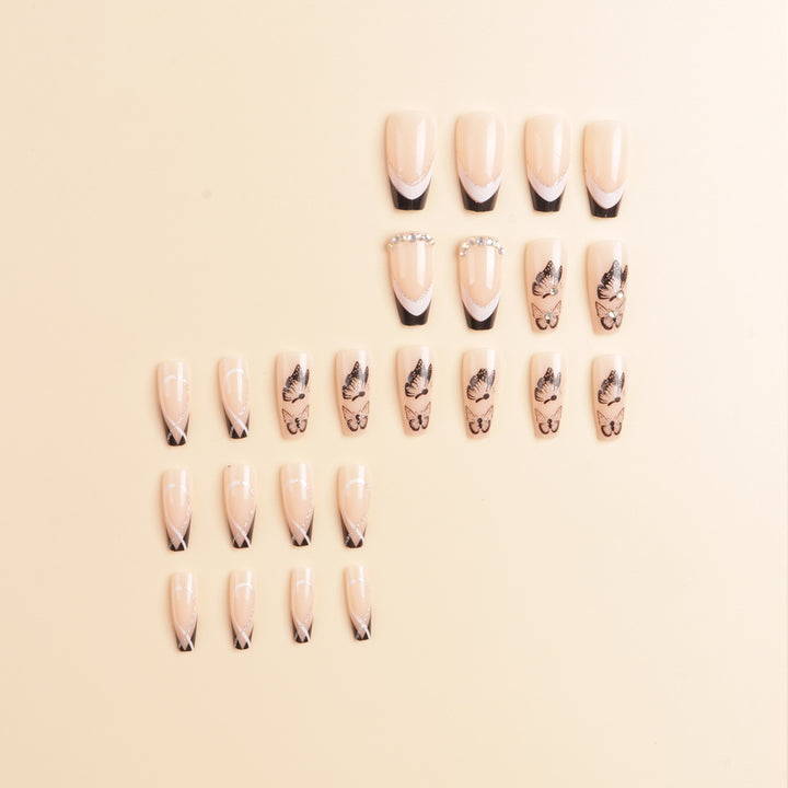 Artistic Long-Stiletto Press-On Nail Art with Butterfly Design Kalsten