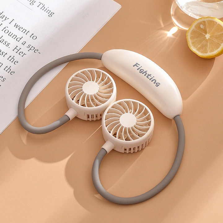Unisex portable neck fan with dual fan heads, flexible neckband, quiet brushless motor, and USB charging function Kalsten