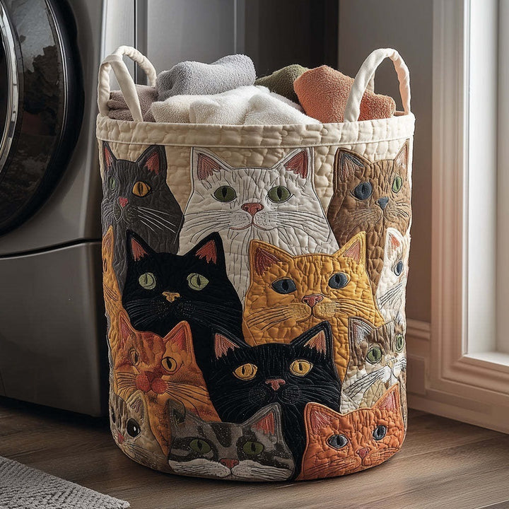 Quilted Decorative Laundry Storage Basket With Rope Handles Collapsible Fabric Organizer