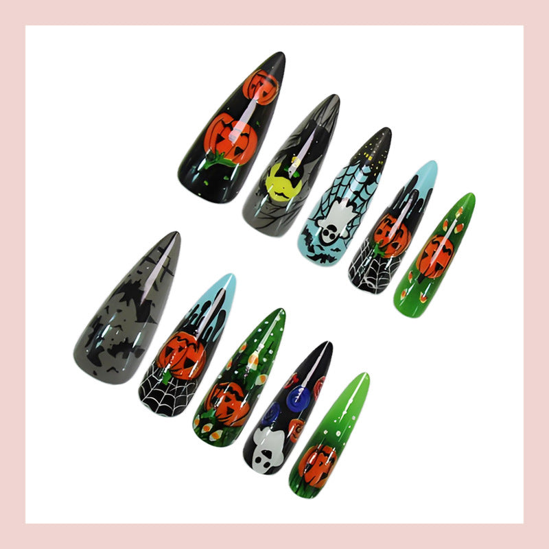 Halloween Nail Art Set with Spooky Motifs and Creative Designs Kalsten