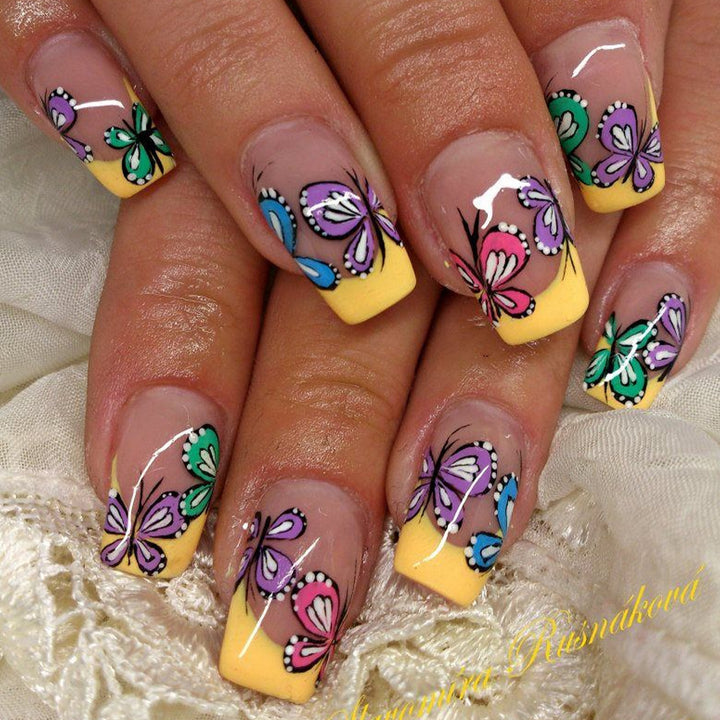 Colorful artificial nails with butterfly design Kalsten