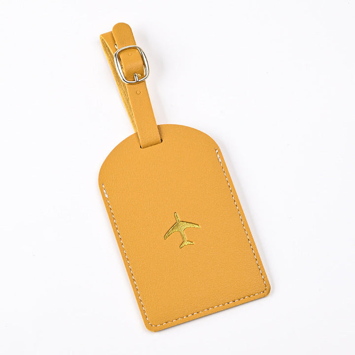 premium leather luggage tag with adjustable buckle strap and embossed airplane Kalsten