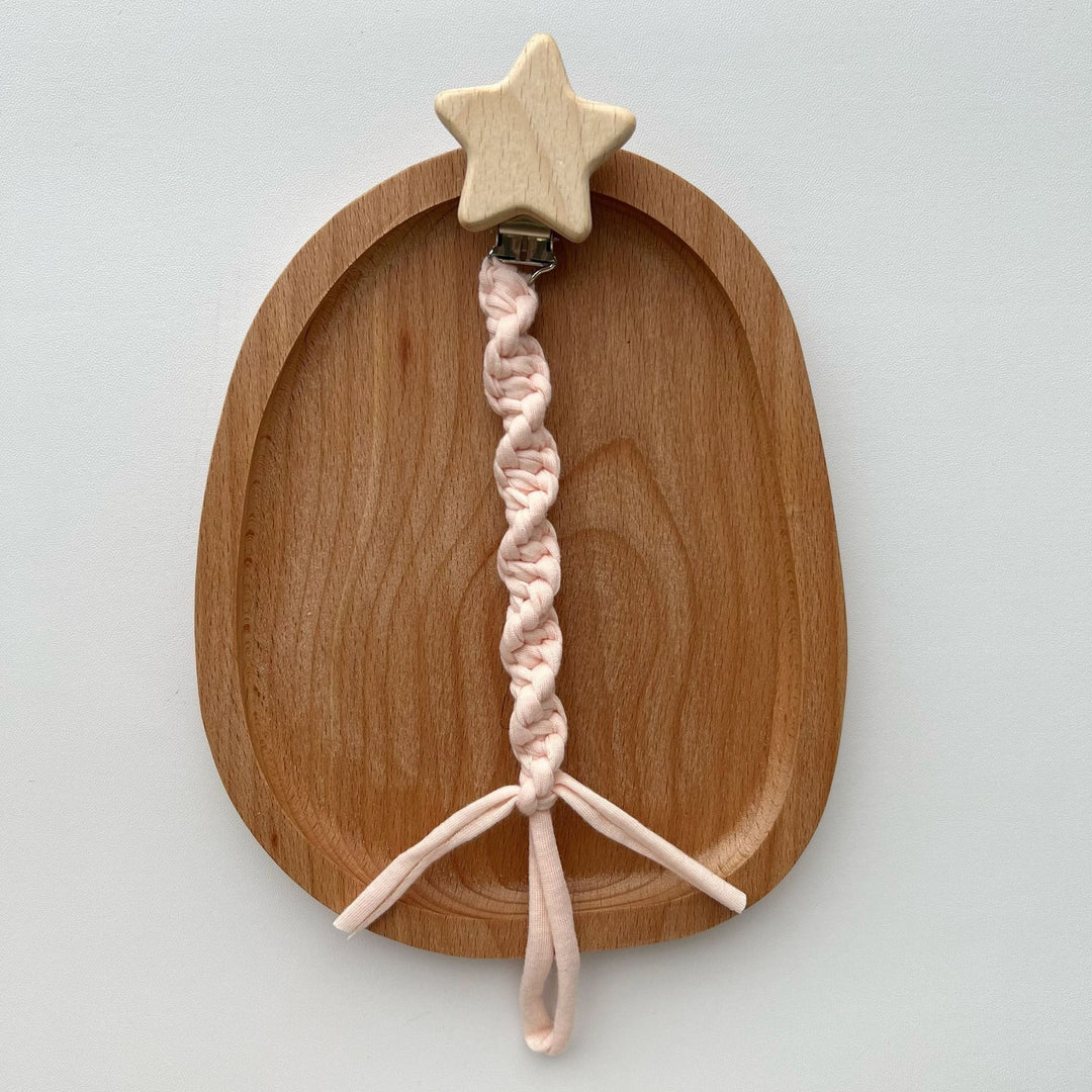 Braided Cotton Pacifier and Teether Clip with Wooden Star Clamp